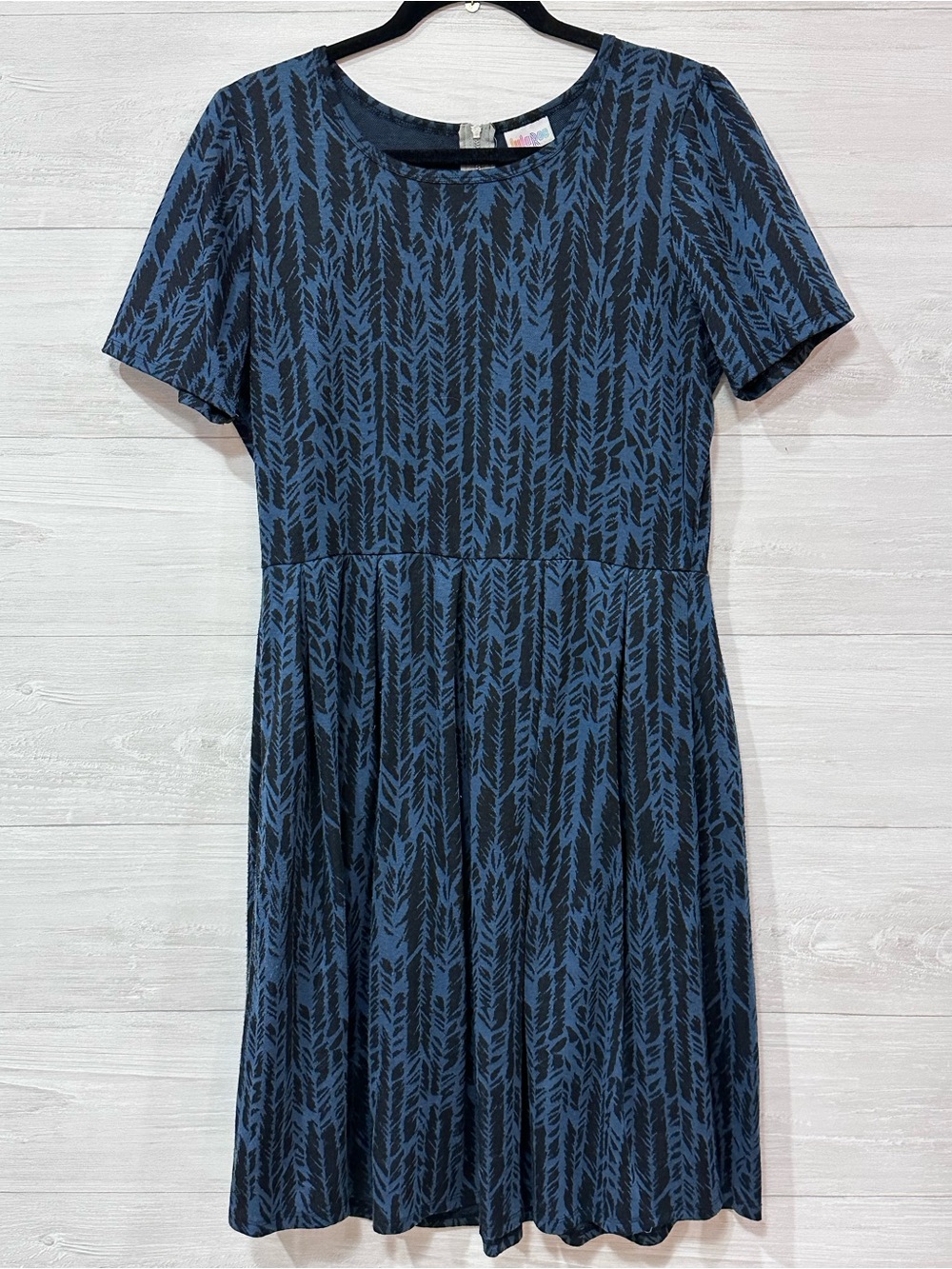2XL LuLaRoe Amelia Dress - Blue and Black Short Sleeve